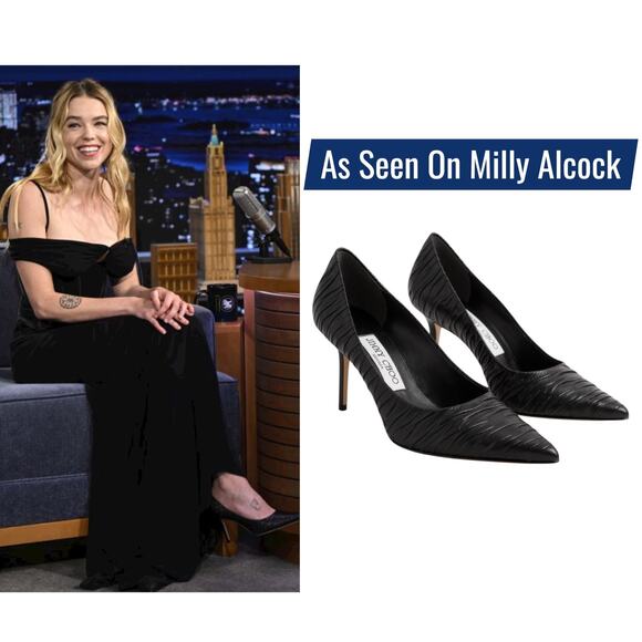 Jimmy Choo Love 85 Pleated Leather Pump Black Size 37.5 - Picture 1 of 15